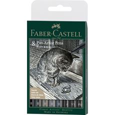 Faber-Castell - Pitt Artist Pen Brush India ink pen, wallet of 8, Black&Grey