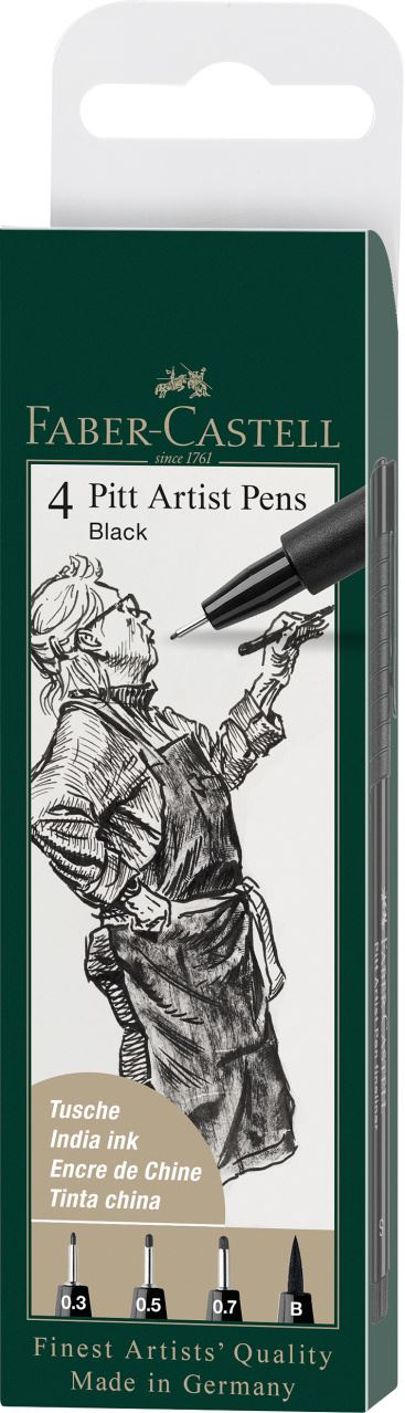Faber-Castell - Pitt Artist Pen India ink pen, wallet of 4, black