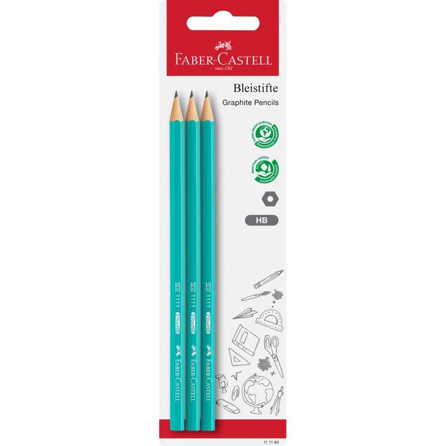 Faber-Castell - 3 coloured graphite pencil HB, blistercard